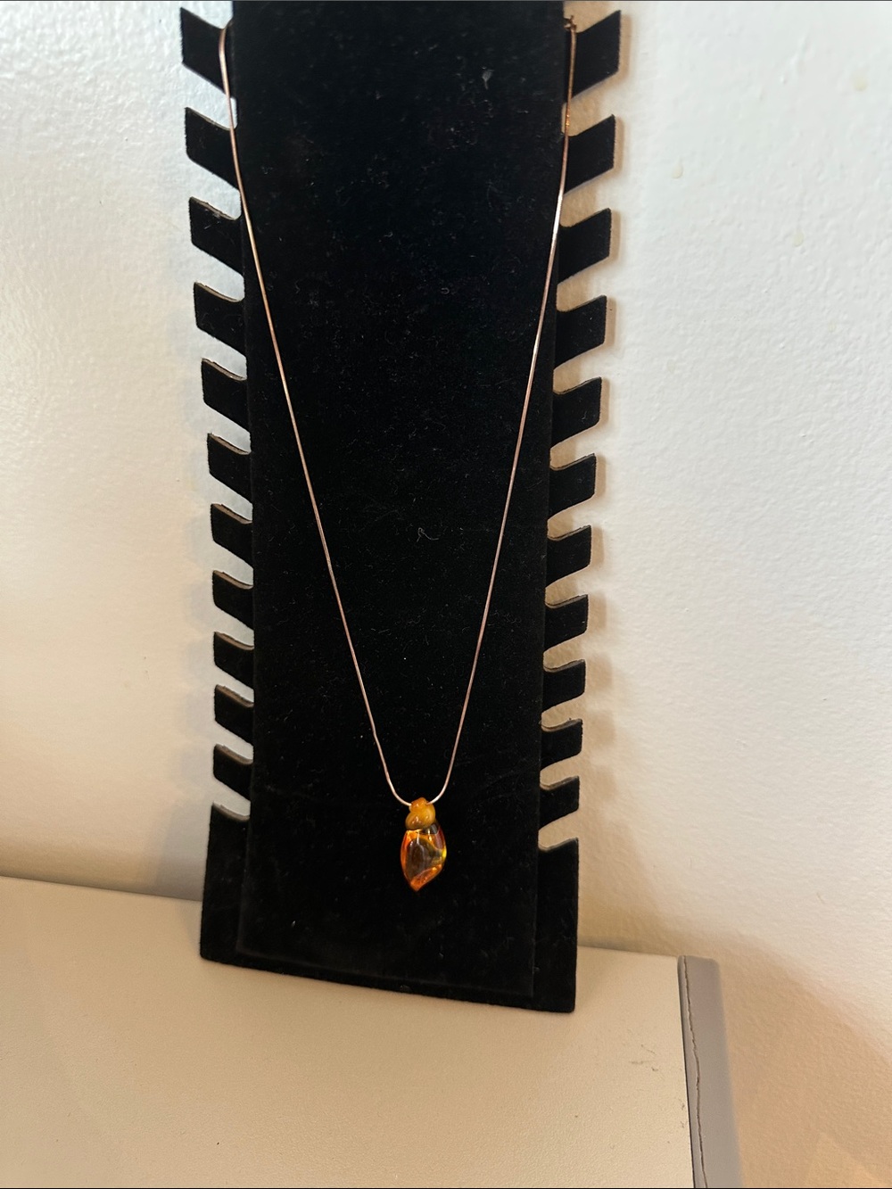 Handmade Amber Glass Pendant Necklace - Orange